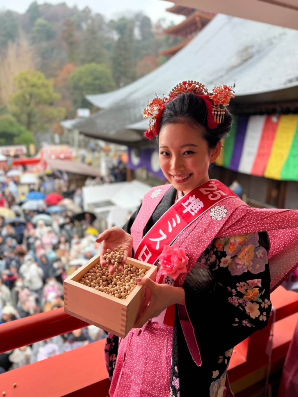 ミス日本に輝いた5名が東京・高幡不動尊の節分の会に登場