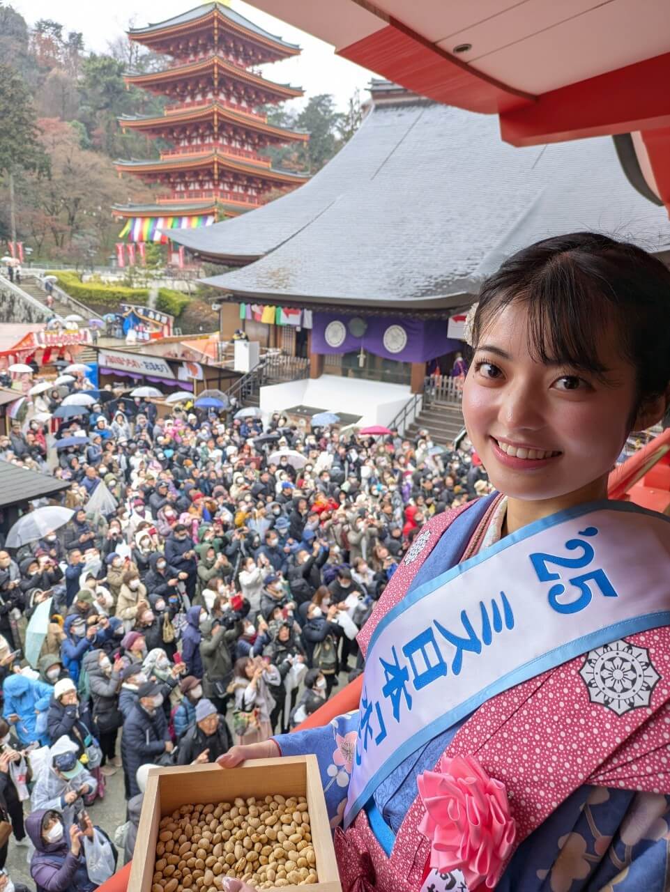 ミス日本に輝いた5名が東京・高幡不動尊の節分の会に登場